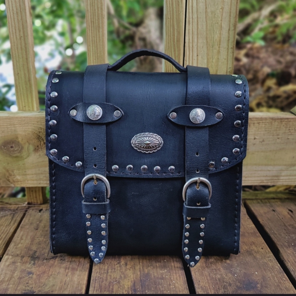 Harley-Davidson Black Leather Studded Briefcase